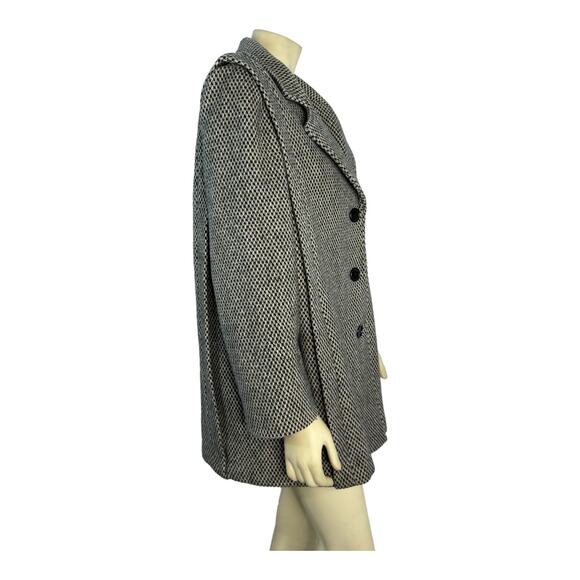 Vintage Herman Kay Herringbone Tweed black & white wool Coat size medium - Picture 6 of 16